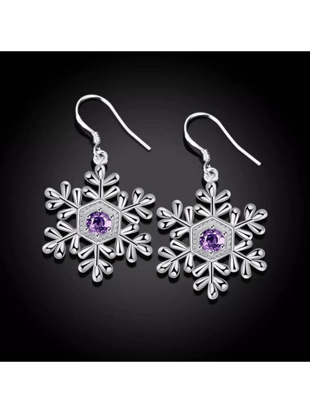 Sale!!!New Stunning Purple Amethyst Rhinestone Snowflake EarringsUnique Beauty!